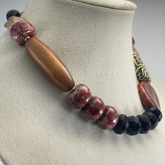 JS Collections Vintage Gold Tone Chunky Acrylic Beaded Statement Necklace Boho - Picture 4 of 9